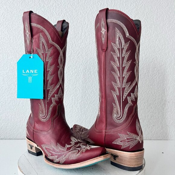 Lane Boots Shoes - Lane LEXINGTON Womens Cowboy Boots Size 7 Red Leather Western Cowgirl 13" Tall